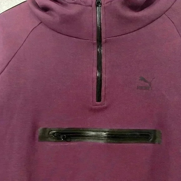 Puma Women's Burgundy Black Colorblock Half Zip Hoodie Sweatshirt Size M - Picture 3 of 4